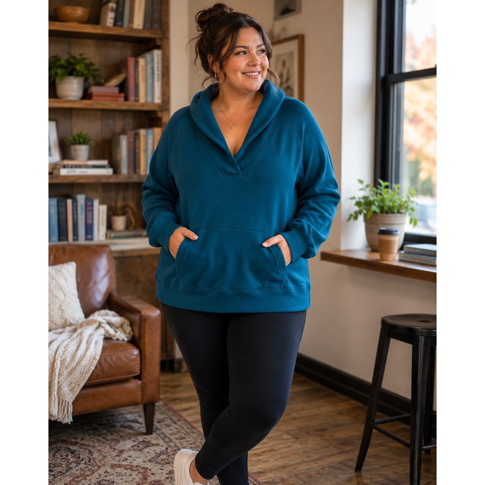SB Active Woman 3X Teal Shawl Collar Sweatshirt Kangaroo Pocket Plus Size